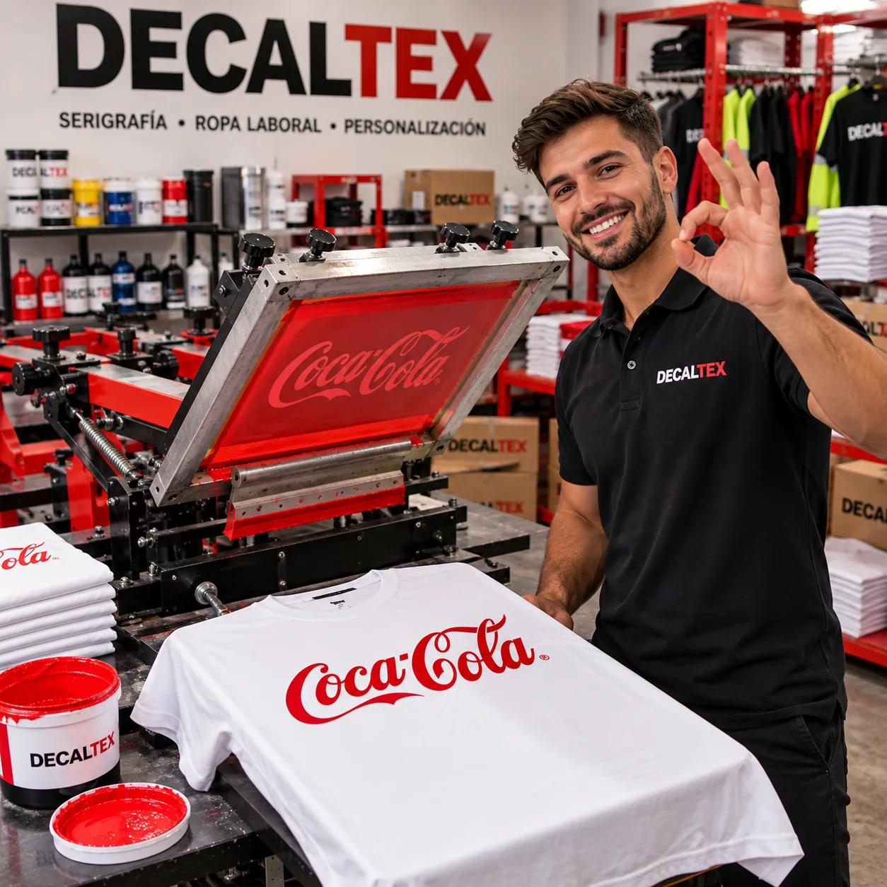 Recreación ilustrativa de serigrafía de camisetas DECALTEX